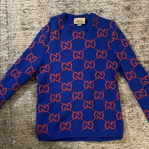 Gucci Royal Blue & Red GG Jacquard Crewneck Sweater